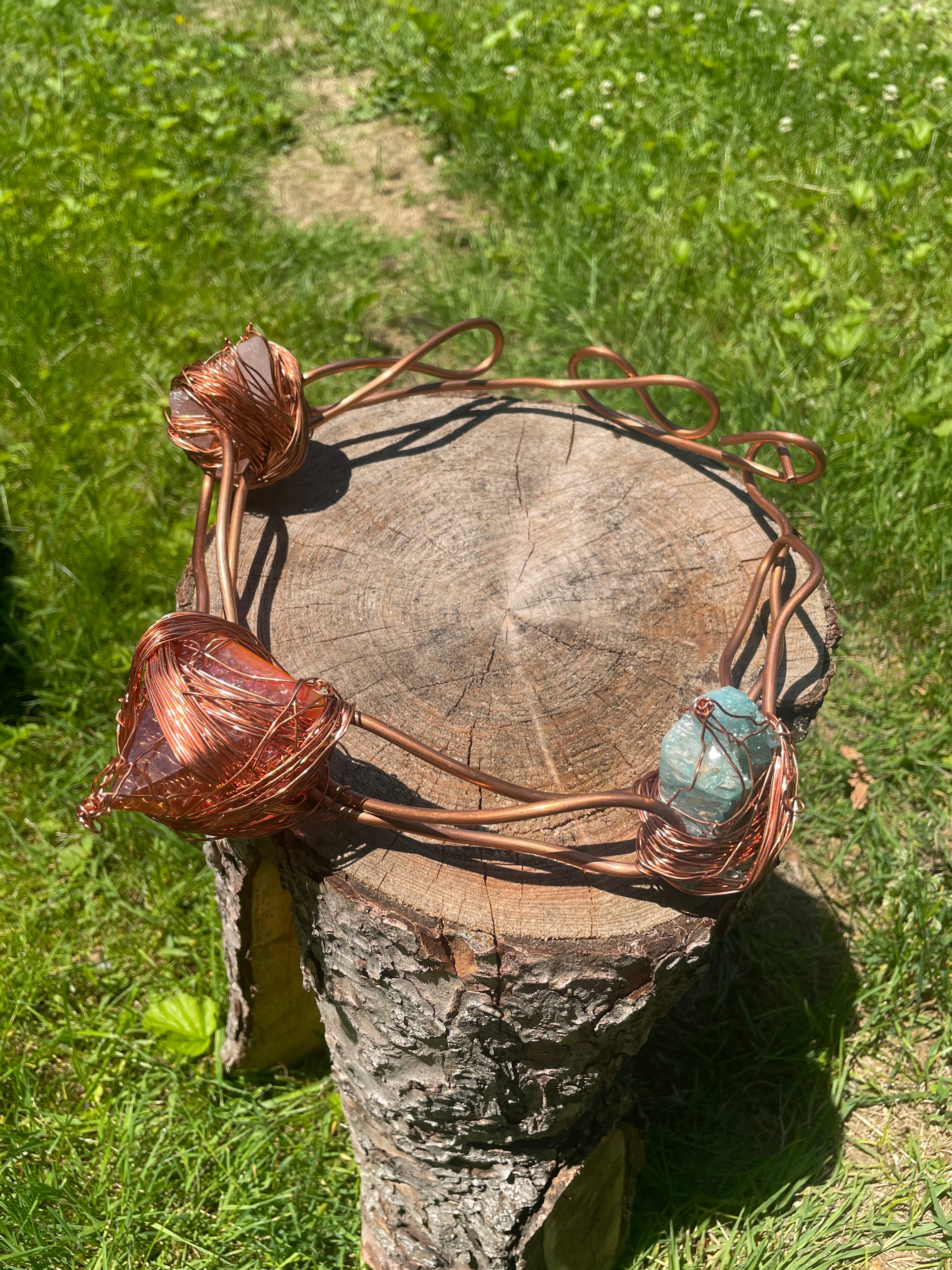 Handcrafted Copper Crown with Crystals & Pyramid
